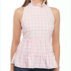 Pink and White Gingham Sleeveless Top